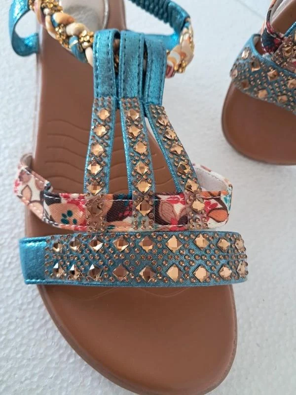 Sandalias de cuña muy elegantes - con strass - Azul cielo - Talla 42 – photo 3